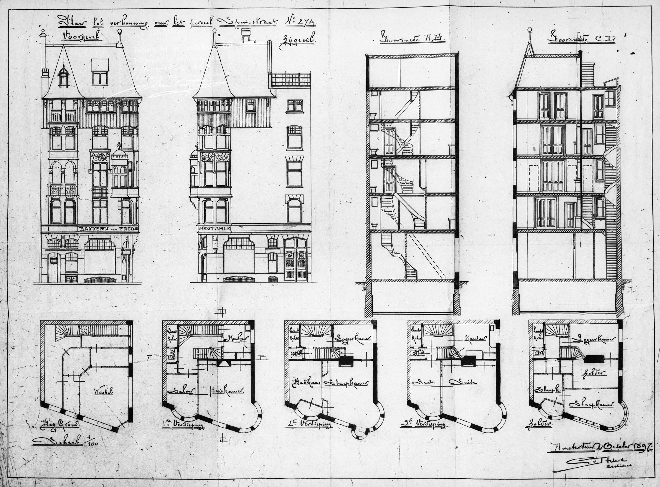 Architectural drawings of the first Hans Egstorf store and floor plans on a white background