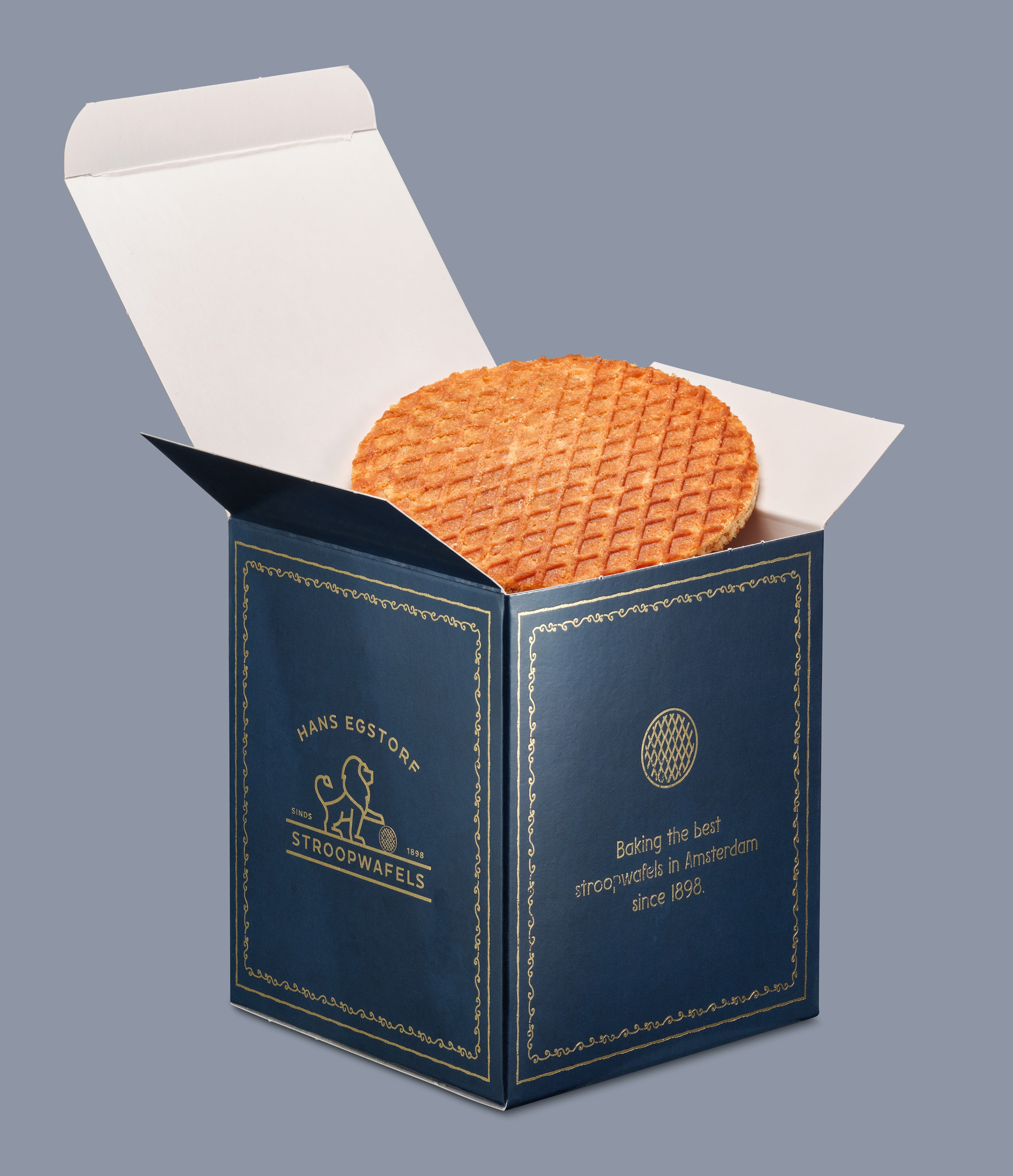 The Original Amsterdam Stroopwafel Blue Colour Box - 1 Box With 10 pc - Hans Egstorf